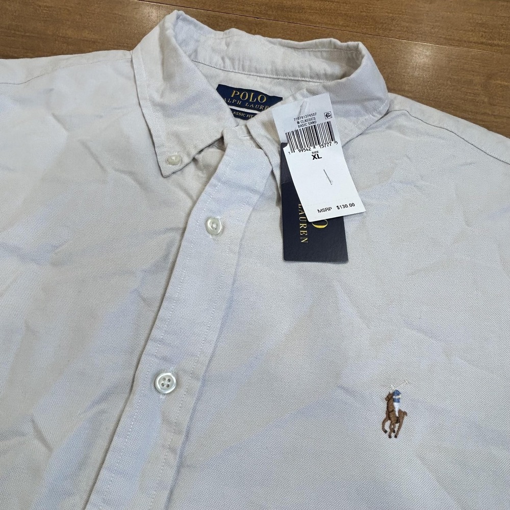 Polo Ralph Lauren Shirt Mens XL Bone Classic Fit Oxford Button Down NWT *SPOT*